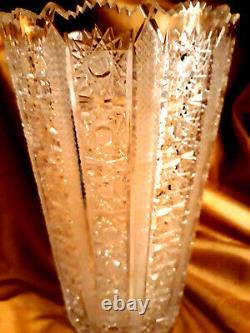 Bohemian Crystal Cut Glass Queen Anne's Lace Large Antique Vase