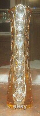 Bohemian Crystal Cut To Clear Floral Amber Unique Vase 13 3/4'' High