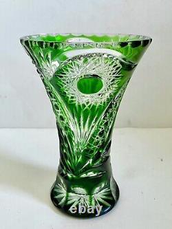 Bohemian Crystal Emerald Cut To Clear Vase Vintage Heavy 8