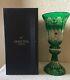 Bohemian Crystal Green Cut To Clear Czech Rebublic 17 Pedestal Vase Withbox New