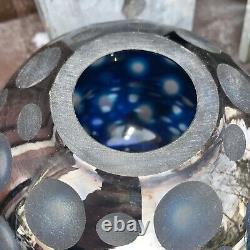 Bohemian Cut Coin Dot Art Glass Vase Hand Blown Globe Bowl 5lbs 9x7 MIRRORED