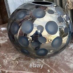 Bohemian Cut Coin Dot Art Glass Vase Hand Blown Globe Bowl 5lbs 9x7 MIRRORED