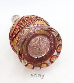 Bohemian Cut Glass and Enamel Cranberry Red and Clear Vase circa 1920