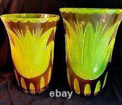 Bohemian Czech Art Cut Glass Tulip Vases 2 (Circa 1910)