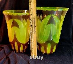 Bohemian Czech Art Cut Glass Tulip Vases 2 (Circa 1910)