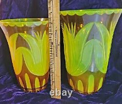 Bohemian Czech Art Cut Glass Tulip Vases 2 (Circa 1910)