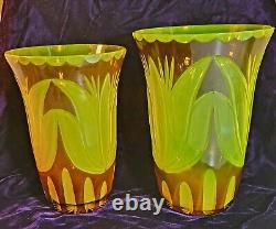 Bohemian Czech Art Cut Glass Tulip Vases 2 (Circa 1910)