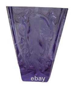 Bohemian Czech Art Deco Alexandrite Cut Glass Vase Nude Dancing Girls Estate