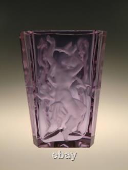 Bohemian Czech Art Deco Alexandrite Cut Glass Vase Nude Dancing Girls Schlevogt