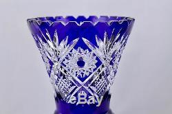 Bohemian Czech Cobalt Blue Cut To Clear Crystal Art Glass Vase-mint