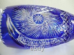 Bohemian Czech Cobalt REDUCED Blue 10 Cut to Clear Glass Crystal Vase MINT Euc