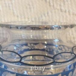 Bohemian Czech Crystal Cut Glass Vase Clear Amber Blue Floral Vintage 6 Tall
