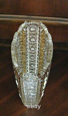 Bohemian Czech Crystal Gold 8 Tall Vase Hand Cut Queen Lace 24% Lead Glass