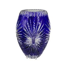 Bohemian Czech Cut to Clear Cobalt Blue Crystal Glass Vase