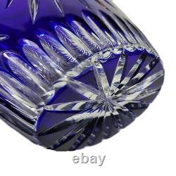 Bohemian Czech Cut to Clear Cobalt Blue Crystal Glass Vase