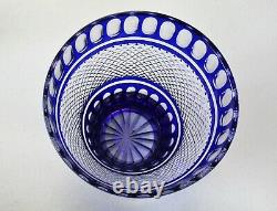 Bohemian Czech Cut to Clear Cobalt Blue Crystal Large Vase Centerpiece