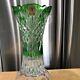 Bohemian Czech Green Cut To Clear Crystal Glass Vase 8.5 With Label