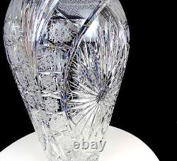Bohemian Czech Heavy Cut Crystal Clear Glass Monumental 14 Vase
