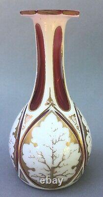Bohemian Czech Moser Vase Enameled Overlay Cut to Ruby Cranberry