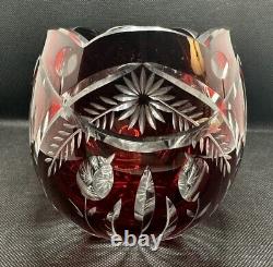 Bohemian Czech Ruby Red Scalloped Rim Cut To Clear Crystal Oval Bowls 7.5 x 4.5