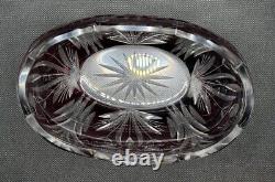 Bohemian Czech Ruby Red Scalloped Rim Cut To Clear Crystal Oval Bowls 7.5 x 4.5