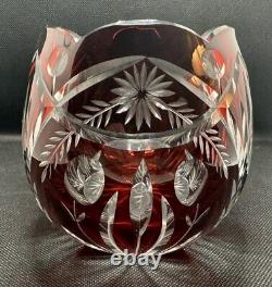 Bohemian Czech Ruby Red Scalloped Rim Cut To Clear Crystal Oval Bowls 7.5 x 4.5