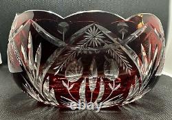 Bohemian Czech Ruby Red Scalloped Rim Cut To Clear Crystal Oval Bowls 7.5 x 4.5