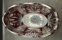 Bohemian Czech Ruby Red Scalloped Rim Cut To Clear Crystal Oval Bowls 7.5 x 4.5