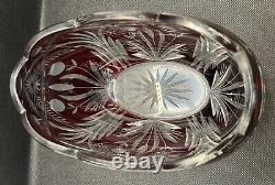 Bohemian Czech Ruby Red Scalloped Rim Cut To Clear Crystal Oval Bowls 7.5 x 4.5