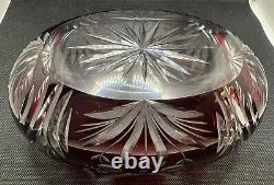 Bohemian Czech Ruby Red Scalloped Rim Cut To Clear Crystal Oval Bowls 7.5 x 4.5