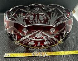 Bohemian Czech Ruby Red Scalloped Rim Cut To Clear Crystal Oval Bowls 7.5 x 4.5