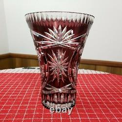 Bohemian Czech Style Cut To Clear Purple Crystal Vase Frosted Floral Design