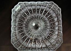 Bohemian Czech Vintage Crystal 10 Square Pedestal Plate Hand Cut Queen Lace