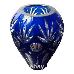 Bohemian Czech Vintage Handmade Heavy Cut to Clear Cobalt Blue Crystal Vase 10