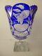 Bohemian Czech Cut Glass Vase Cobalt Blue/clear