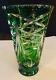 Bohemian Emerald Green Cut Lead Crystal Glass Vase With Dots 9.5 Tall