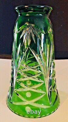 Bohemian Emerald Green Cut Lead Crystal Glass Vase with DOTS 9.5 tall