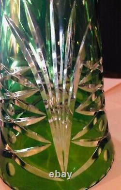 Bohemian Emerald Green Cut Lead Crystal Glass Vase with DOTS 9.5 tall