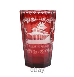 Bohemian German Intaglio Cut Glass Ruby Red to Clear Tumbler c1910 architectural
