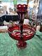 Bohemian Glass Epergne Vase Ruby Cut To Clear