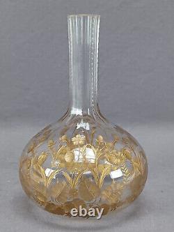 Bohemian Josephine Glass Intaglio Engraved & Gold Strawberries Cut Glass Vase