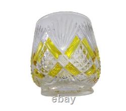 Bohemian Lime Yellow Perodot Cased Cut Clear Glass Vase Bowl READ