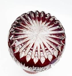 Bohemian Red Cut to Clear Art Glass 15 inch Vase Hobstars c. 1900