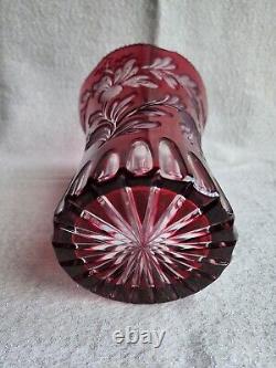 Bohemian Red Ruby Cut Clear Crystal Glass Vase