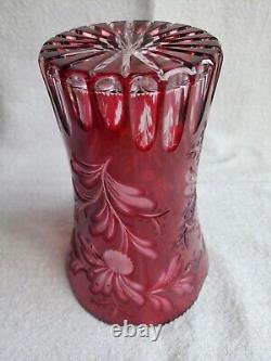 Bohemian Red Ruby Cut Clear Crystal Glass Vase