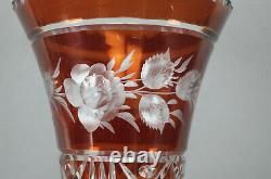 Bohemian Ruby Flashed & Cut Roses Diamonds & Ovals Glass Vase Circa 1900