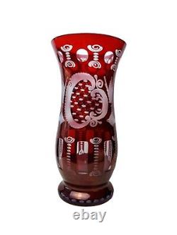 Bohemian Ruby Red Cut To Clear Vase