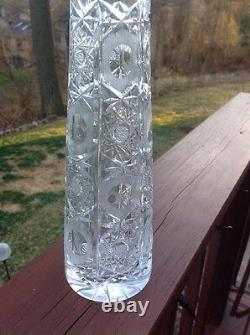 Bohemian Vase Cut Glass Etched Large Tall