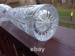 Bohemian Vase Cut Glass Etched Large Tall