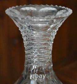 Breathtaking Antique American Brilliant Cut Glass Vase W Intricate Step Cut Top
